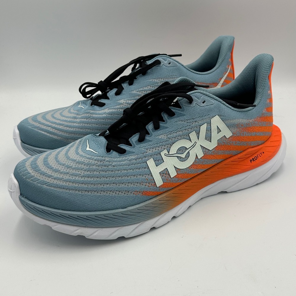 Hoka Mach 5 Men 12.5 Blue Orange Running Shoes lightweight trainer. Tried-On